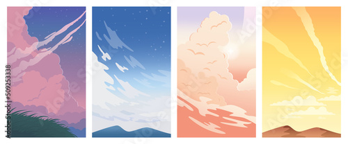 Beautiful sky set. Sunrise or sunset with pink clouds and sunshine