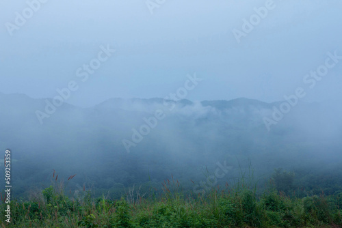 Mist in morning with mountain landscape 