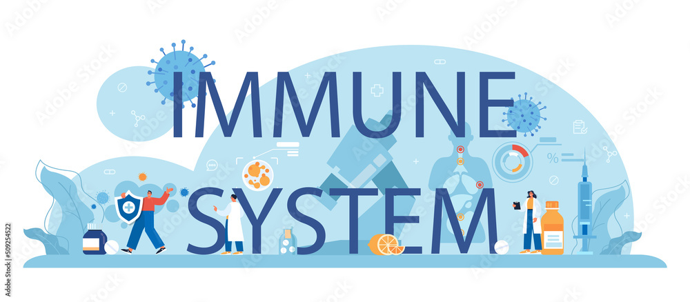 Immune system typographic header. Immunologist in medical protective