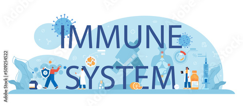 Immune system typographic header. Immunologist in medical protective