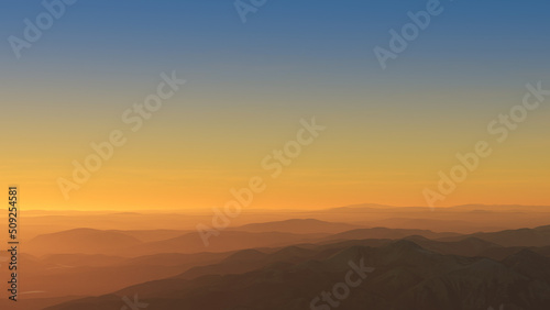 sunset in the mountains background, beautiful, warm, bright colors of sunrise.. In the mountains, stand a light must over the countryside and fresh air