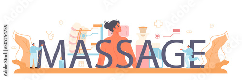 Massage typographic header. Masseur giving back treatment and relaxation