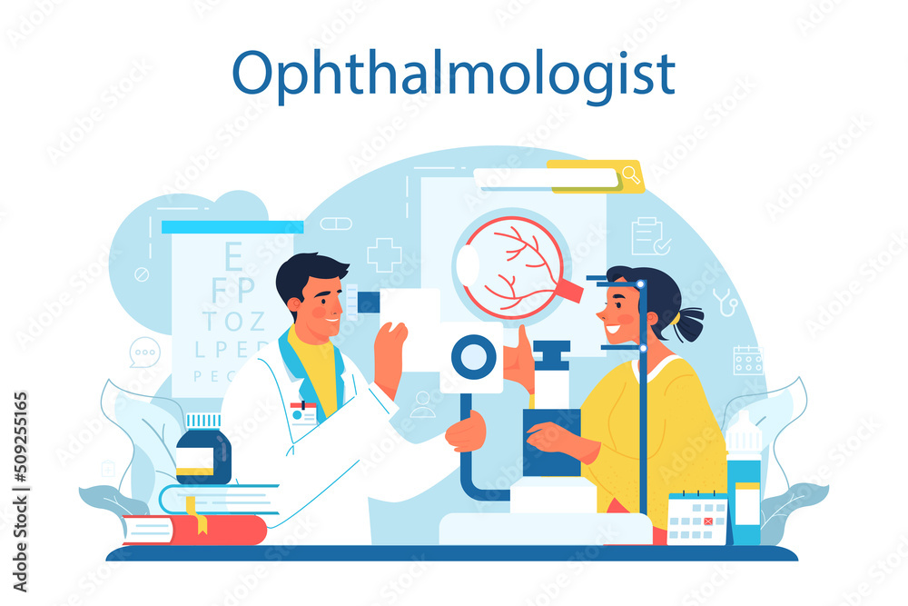 Ophthalmologist concept. Idea of eyesight check and treatment.