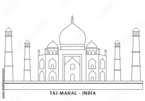 line art of taj mahal india vector illustration in white background