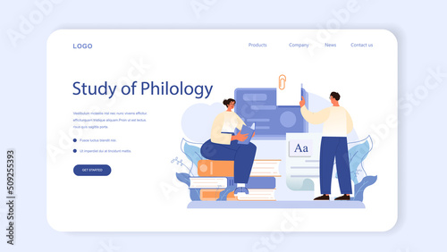Philologist web banner or landing page. Scientific study of language