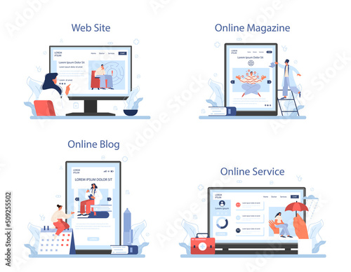 Psychologist online service or platform set. Mental health diagnostic.