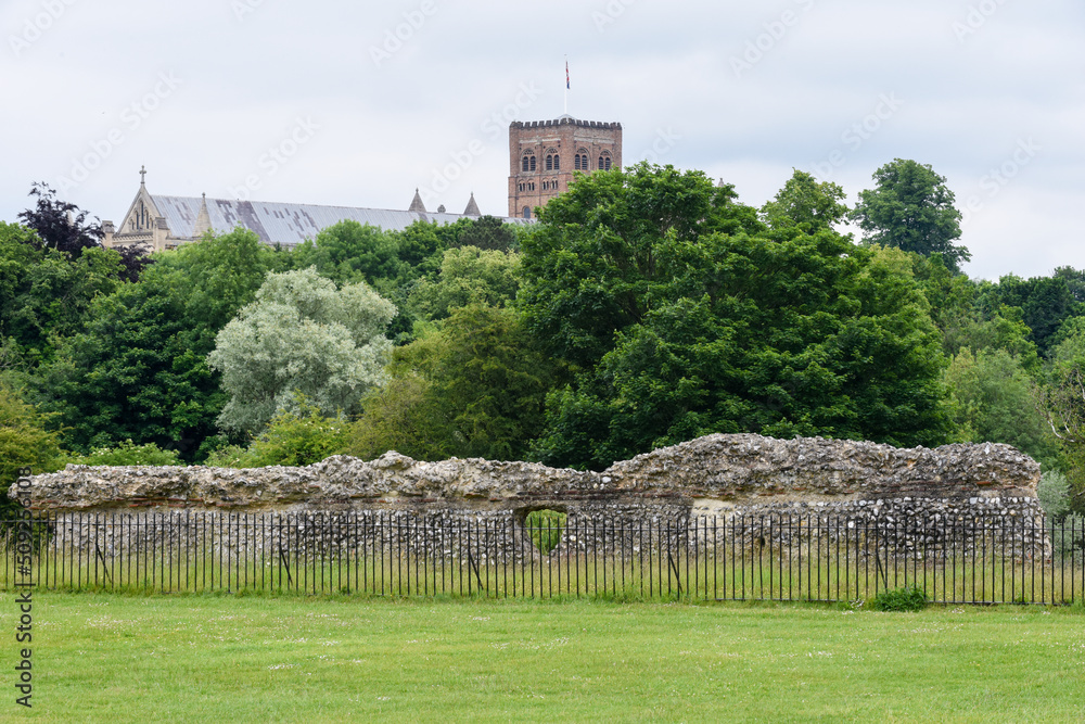 Roman architecture remains preserved in Verulamium Park in St Albans England