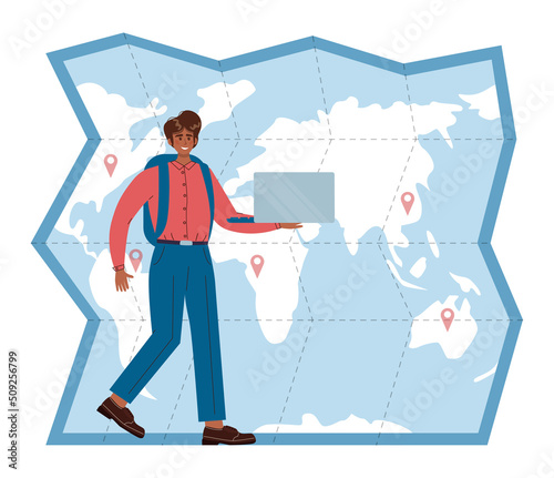 Digital nomad concept. Freelancer working remotely on the laptop