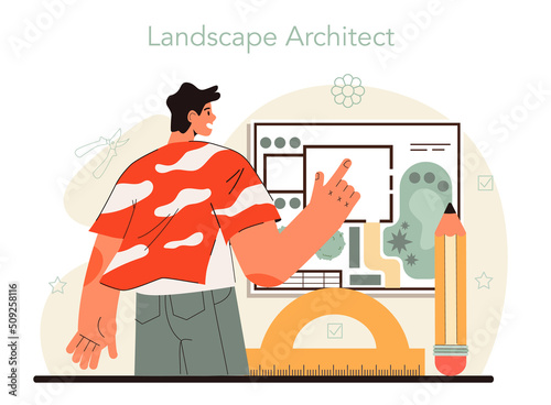 Landscape designer concept. Idea of gardening and yard designing