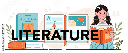 Literature typographic header. School studying of an ancient writer