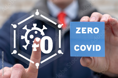 Zero covid medical and covid-19 concept. Coronavirus control and zero covid policy. COVID-Zero public health policy. FTTIS Find Test Trace Isolate and Support.