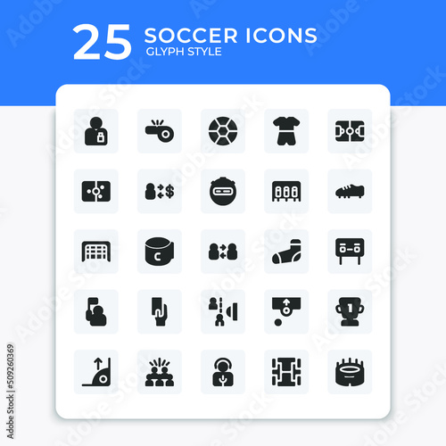 Editable vector pack of soccer glyph icons. Premium quality symbols. Collection of vector icons for concept, web graphics and mobile app with glyph style. Simple glyph signs.
