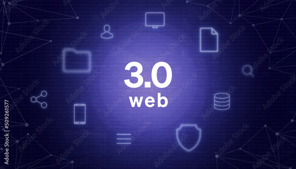 Semantic Web 3.0 concept with network nodes and service icons. World wide web illustration
