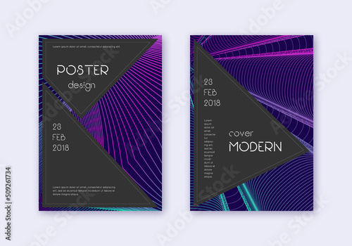 Black cover design template set. Neon abstract lin