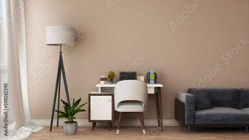 Desk room/ home office mockup. 3d rendering. 3d illustration