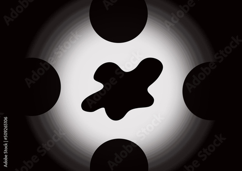 Black background with gray white gradient circle and abstract stars