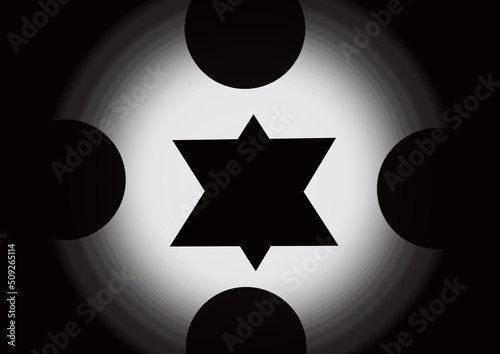 Jewish symbols. Black background with gray white gradient circle 