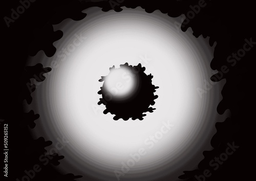 Gradient black white gray circle, abstract eye icon with gear eyes