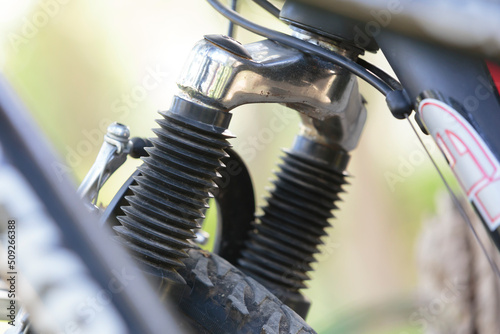 Close up on suspension element for bicycle