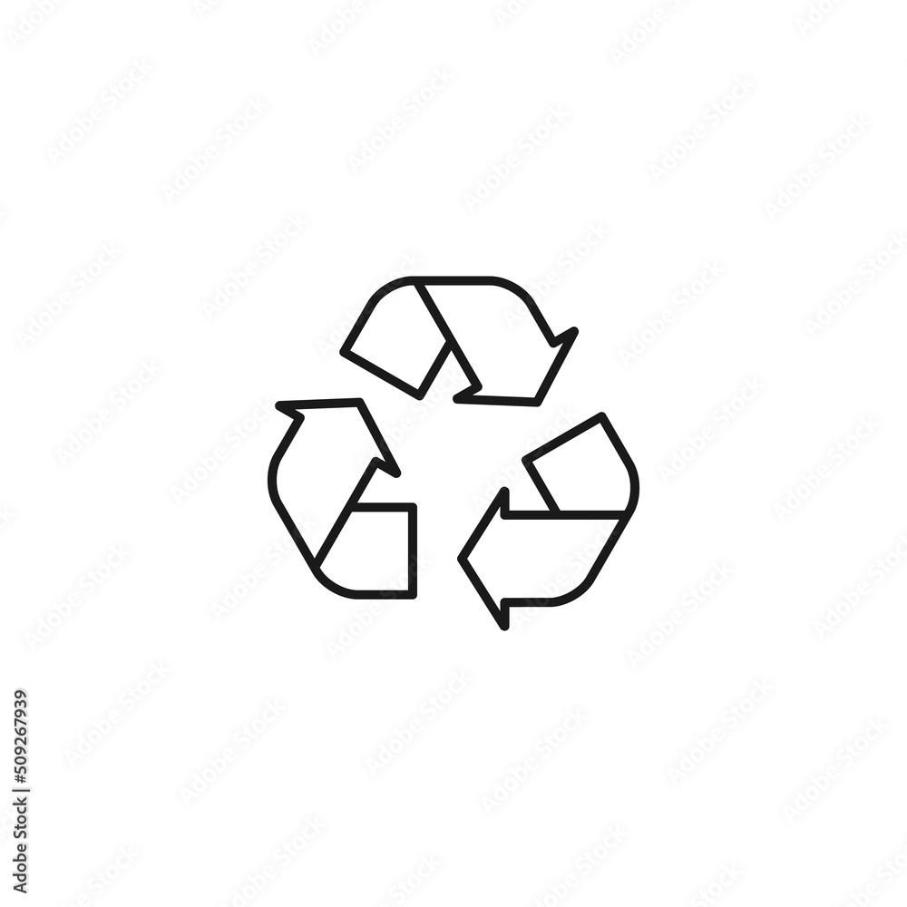 Ecology, nature, eco-friendly concept. Outline symbol drawn with black thin line. Suitable for adverts, packages, stores, web sites. Vector line icon of arrow as symbol of recycle Ecology, nature, eco-friendly concept. Outline symbol drawn with black thin line. Suitable for adverts, packages, stores, web sites. Vector line icon of arrow as symbol of recycle
