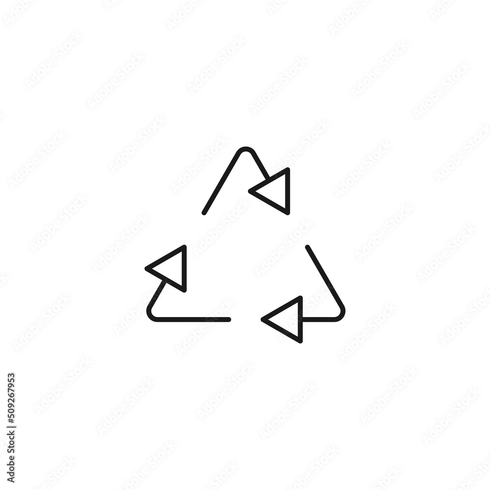 Ecology, nature, eco-friendly concept. Outline symbol drawn with black thin line. Suitable for adverts, packages, stores, web sites. Vector line icon of arrows in form of triangle Ecology, nature, eco-friendly concept. Outline symbol drawn with black thin line. Suitable for adverts, packages, stores, web sites. Vector line icon of arrows in form of triangle
