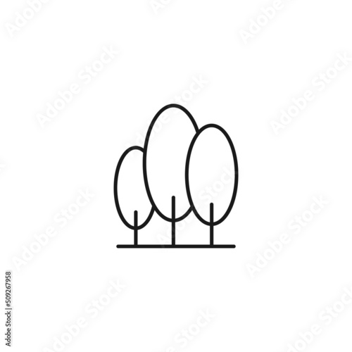 Ecology, nature, eco-friendly concept. Outline symbol drawn with black thin line. Suitable for adverts, packages, stores, web sites. Vector line icon of trees in forest