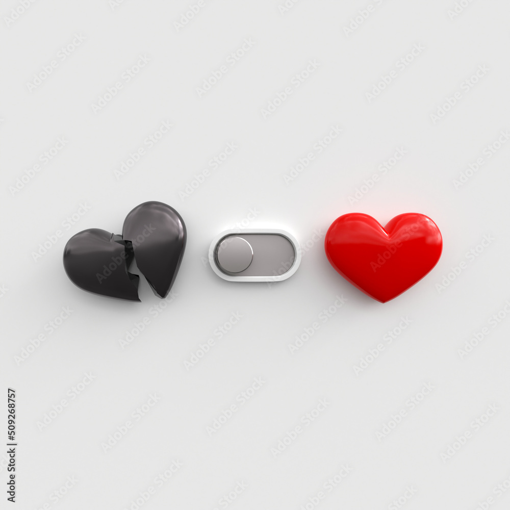 Deactivated love toggle switch. Switcher between a scarlet red heart ...