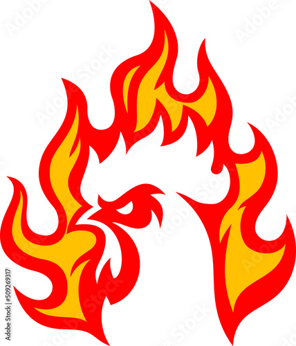 Silhouette of Aggressive Rooster into a Flame