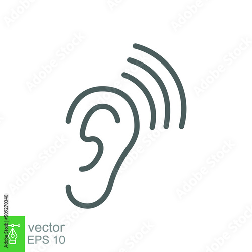 Ear icon. Simple outline style. Hearing, listen symbol. Thin line vector illustration isolated on white background. EPS 10.
