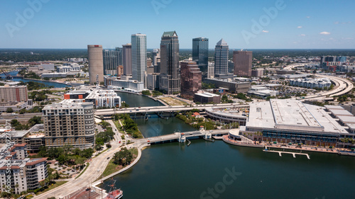 Epic aerial view of downtown Tampa over the Hillsborough Bay. © Noah Densmore