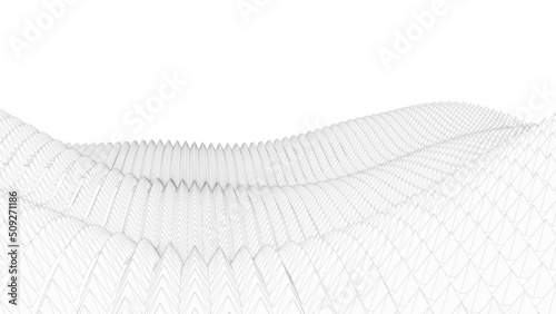 White Mathematical Geometric Abstract Four-Sided Pyramid Grid under White Lighting Background. Conceptual image of technological innovations, strategies and revolutions . 3D illustration. 3D CG.