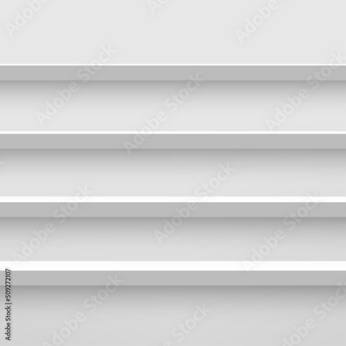 3d white wooden horizontal empty shelf. Vector