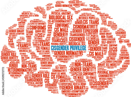 Cisgender Privilege Word Cloud on a white background. 