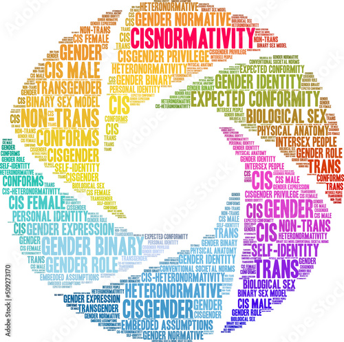 Cisnormativity Word Cloud on a white background. 