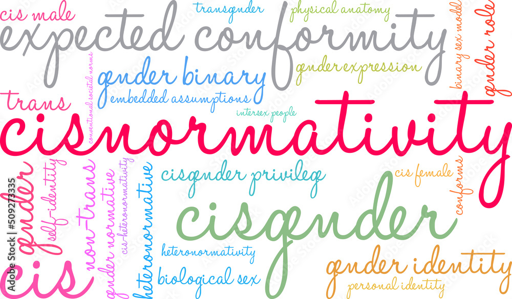 Cisnormativity Word Cloud on a white background. 