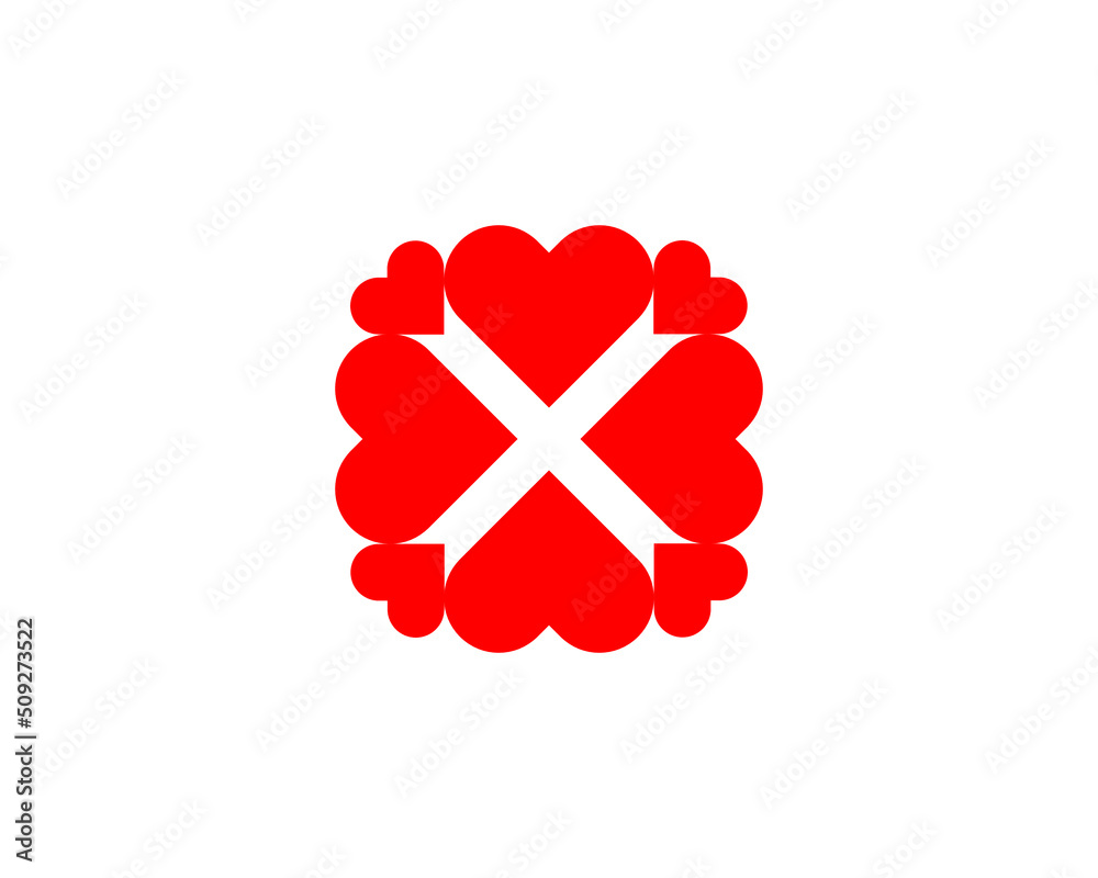red heart shape formed a cross plus symbol