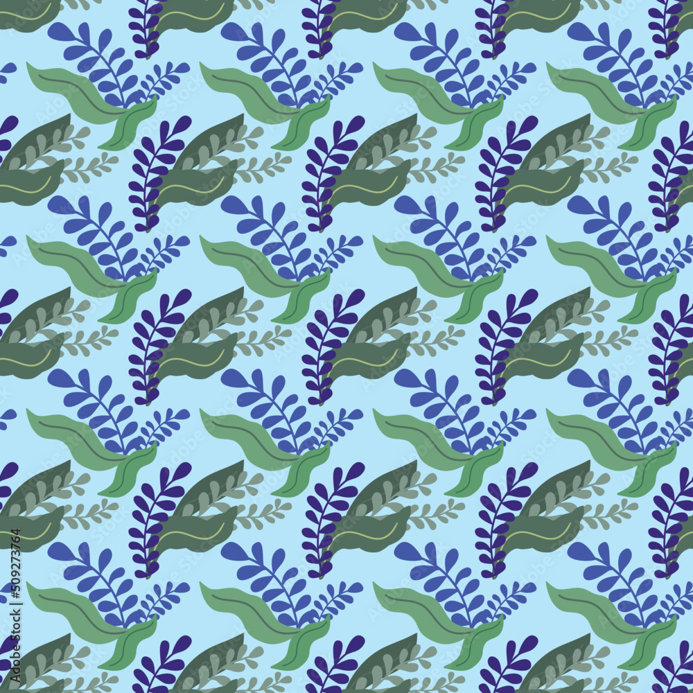 Seamless pattern botanic on blue background.