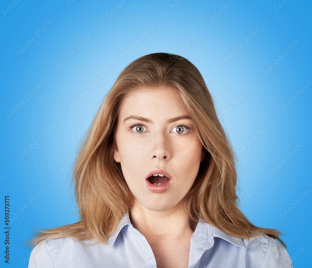 Portrait of attractive amazed girl news reaction Portrait of attractive amazed girl news reaction