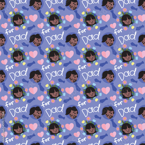 Seamless pattern father and daughter with happy expressions, illustration for father's day.