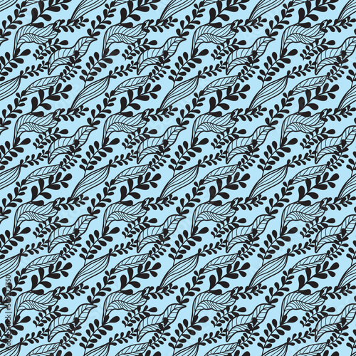 Seamless pattern botanic on blue background.