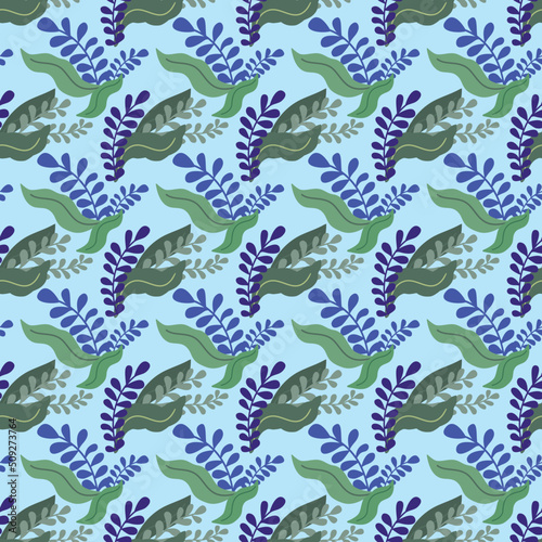 Seamless pattern botanic on blue background. © pawa-pawa