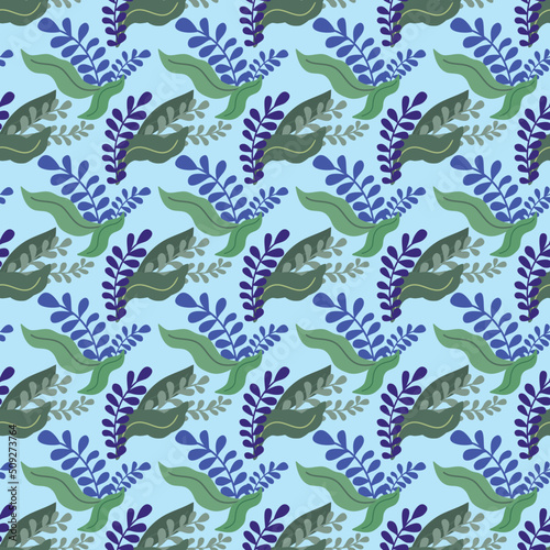 Seamless pattern botanic on blue background.