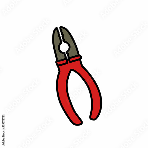 pliers doodle icon, vector color line illustration