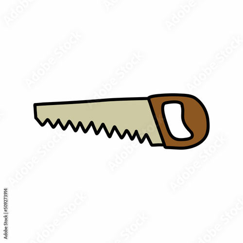 saw doodle icon, vector color line illustration