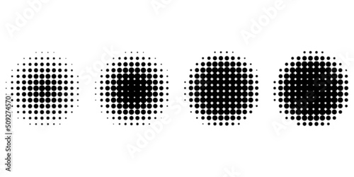 Retro pixel circle. black art halftone. Geometric texture. Vector illustration. Stock image. 