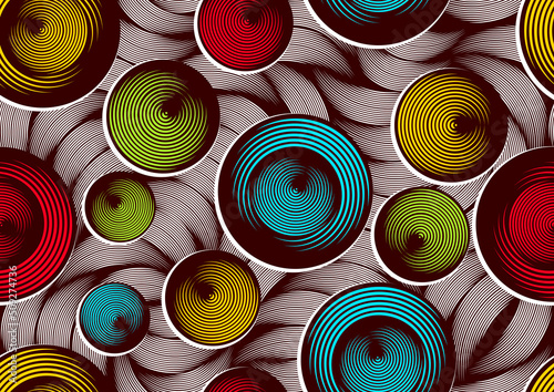 circle curve africa abstract seamless pattern vibrant colors, textile art, hand-draw line image and background, fashion artwork for Fabric print, clothes, scarf, shawl, carpet, kerchief, handkerchief