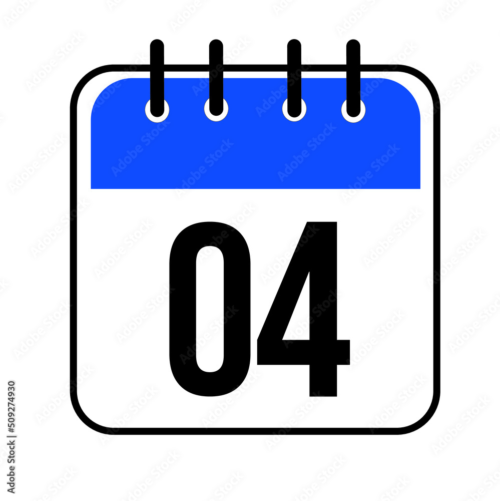 Calendar day 04. Number four on a white paper with blue border isolated on white background. Vector ilustration. Calendar day 04. Number four on a white paper with blue border isolated on white background. Vector ilustration.