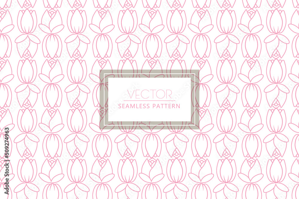 Subtle pink simple outlined rose tulip petals neatly arranged seamless vector floral pattern Subtle pink simple outlined rose tulip petals neatly arranged seamless vector floral pattern