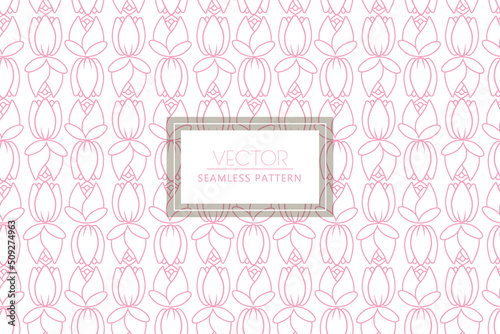 Subtle pink simple outlined rose tulip petals neatly arranged seamless vector floral pattern