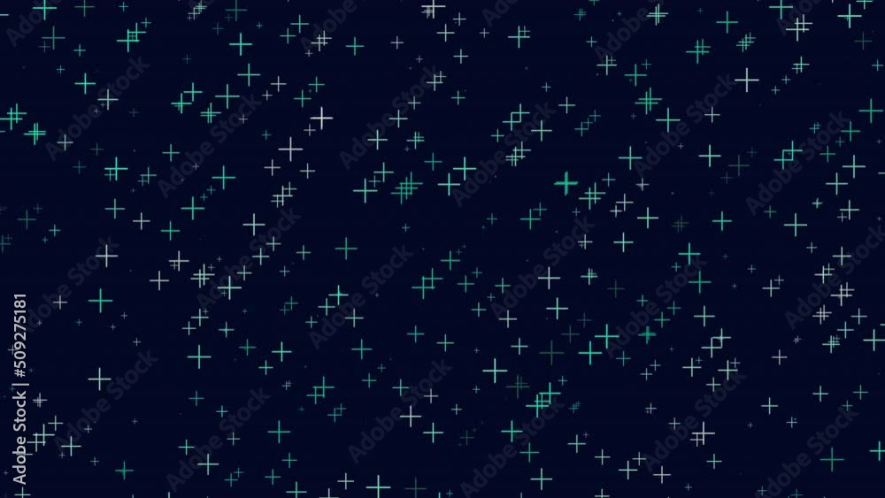 Fly neon crosses and confetti on dark galaxy, abstract corporate, holidays and futuristic style background